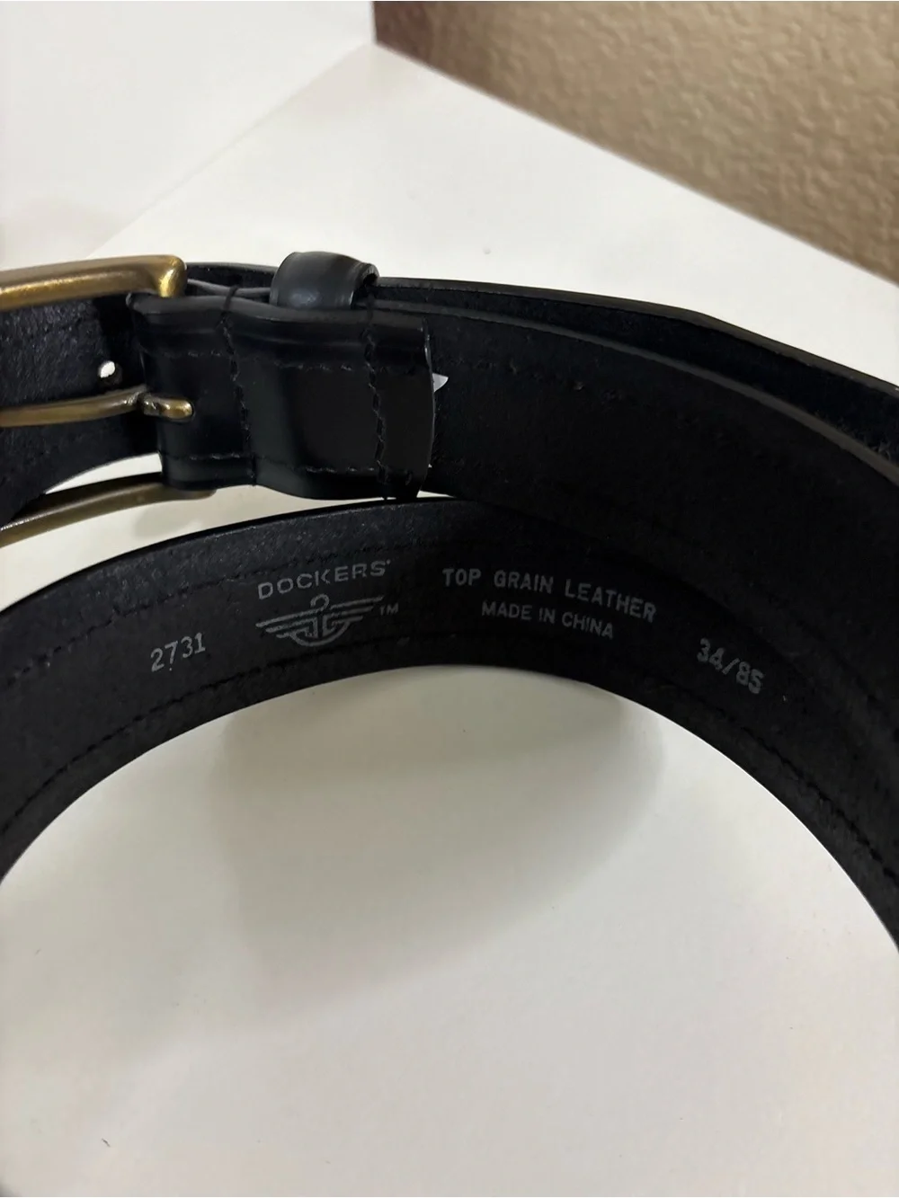 Dockers Black Leather Belt with Antique Brass Buckle